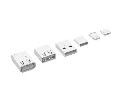 White Mobile Digital Accessories Collection With Chargers USB Adapters And Plugs 3d model
