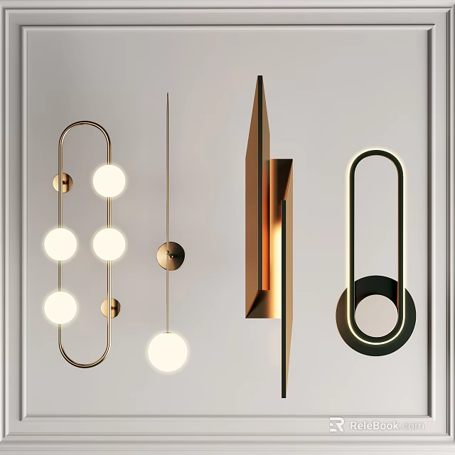 Modern Wall Lamps With Metal Frame Round Light Balls And Geometric Shapes For Interior Decor 3d model 