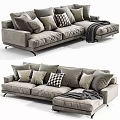 Comfortable Modern Gray Sectional Sofa With Patterned Pillows Throw Blanket And Metal Legs 3d model