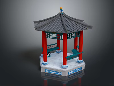 Traditional Chinese Style Pavilion With Gray Tile Roof Red Pillars And Blue Decorations 3d model