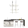 Modern Bar Counter Featuring Marble Countertop Dark Frame Wooden Floor And Two Stools