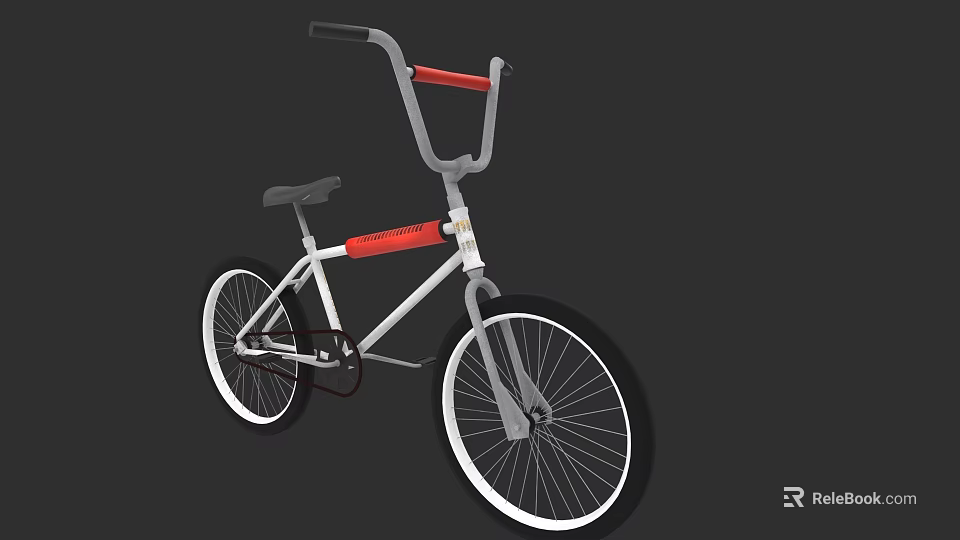 BMX Bike With White Frame Red Handlebars And Black Seat Large Spoked Wheels 3d model 