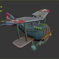 Vintage Toy Biplane with Teal Body White Wings Red Cross K59 and Wooden Propeller