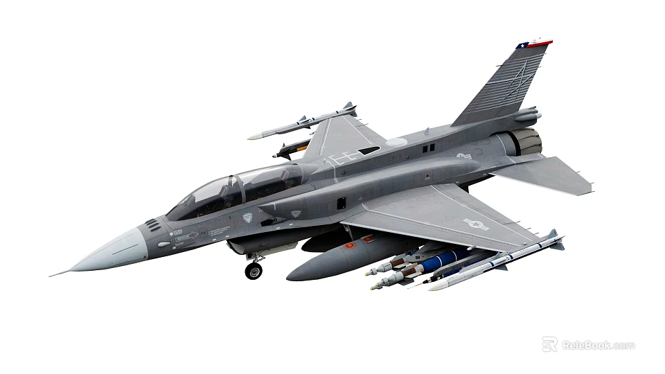 Gray Military Fighter Jet With Mounted Missiles And Dual Seat Cockpit 3d model 