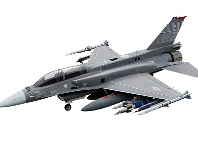 Gray Military Fighter Jet With Mounted Missiles And Dual Seat Cockpit 3d model