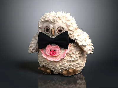 White Fluffy Owl Doll With Black Bow Tie Pink Decoration LOVE Lettering And Brown Claws 3d model