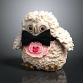 White Fluffy Owl Doll With Black Bow Tie Pink Decoration LOVE Lettering And Brown Claws