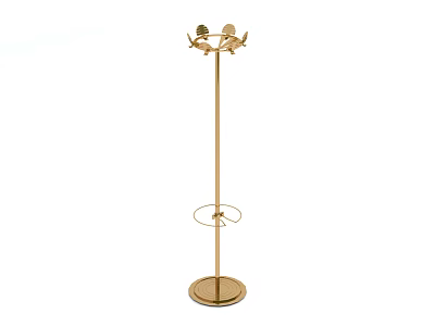 Stylish Gold Standing Coat Rack With Multiple Hooks And Round Base For Home 3d model