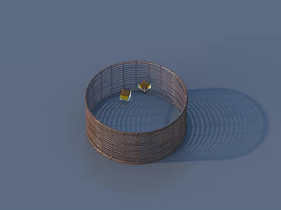 Simple Round Wicker Coffee Table With Small Square Decor Items On Blue Background 3d model