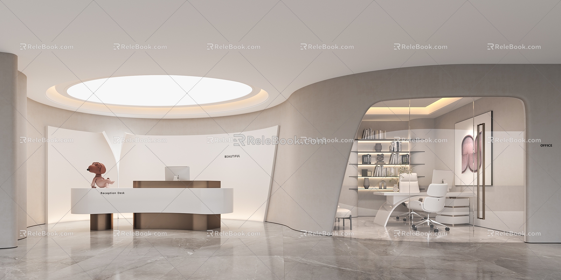 Modern Front Desk Cream Medical Beauty Salon Hospital Reception Hall Hospital Reception Front Desk Multi-Person Sofa Rest Area Manager's Office Doctor's Office 3d model