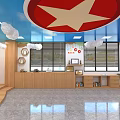 Indoor Activity Room Interior With Red Star Slogans And Cloud Decorations 3d model