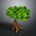 Vibrant Green Leafy Tree With Thick Brown Trunk And Exposed Roots 3d model