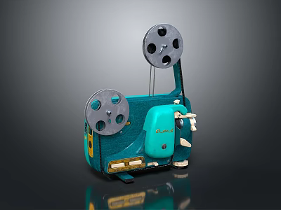 Vintage Ansco Film Projector With Turquoise Body And Two Film Reels 3d model