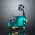 Vintage Ansco Film Projector With Turquoise Body And Two Film Reels