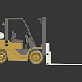 Yellow Forklift Model With White Forks And Gray Cabin On Black Background
