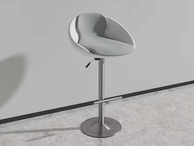 Modern Gray Bar Stool With Adjustable Height Metal Base And Curved Seat 3d model