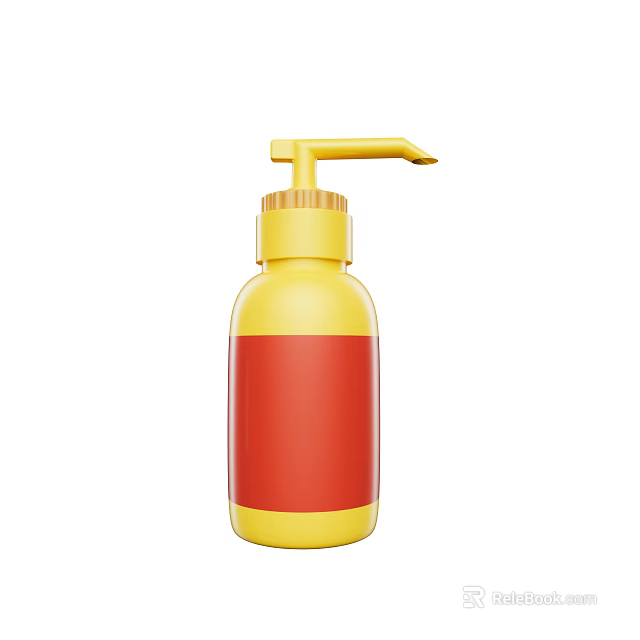 Stylish Cosmetic Perfume Bottle With Yellow Body Red Label And Pump Dispenser 3d model 