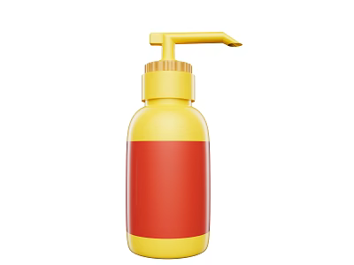 Stylish Cosmetic Perfume Bottle With Yellow Body Red Label And Pump Dispenser 3d model