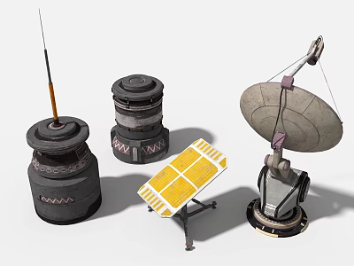 Industrial Equipment Featuring Cylindrical Structures Solar Panel Array And Parabolic Antenna 3d model