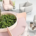 Casual Sofa Set With Pink Gray Chairs Round Green Plant Center Design