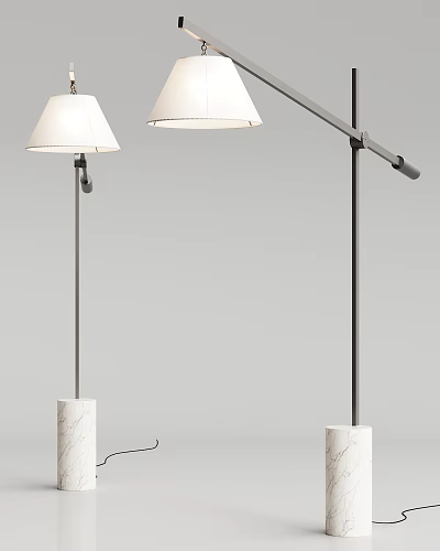 Two Modern Floor Lamps With White Lampshade Metal Pole And Marble Base 3d model