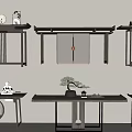 New Chinese Style Duan Jing Table Duan Jing Table Entrance Cabinet Potted Plant Ornaments 3d model