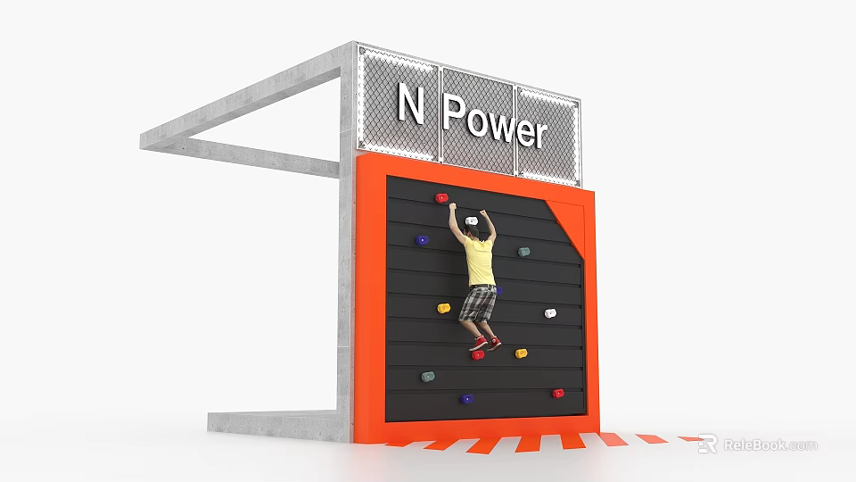 N Power Climbing Wall Featuring Person Climbing On Black Orange Surface With Colored Holds 3d model 