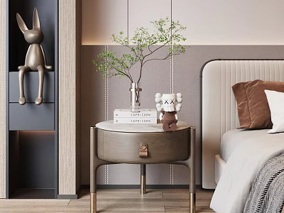 Elegant Entryway Console Table With Decorative Figurines Small Green Plant And Wooden Drawer 3d model