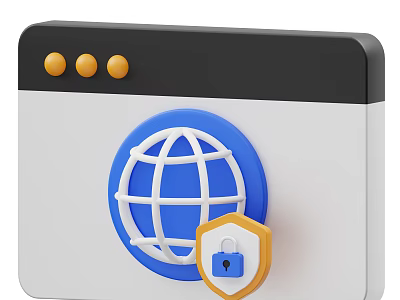Computer Interface Display With Blue Globe Icon And Security Lock Shield 3d model