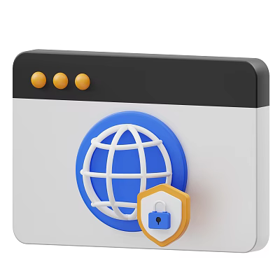 Computer Interface Display With Blue Globe Icon And Security Lock Shield 3d model