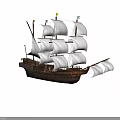 Vintage Sailing Ship With White Sails Multiple Masts Wooden Hull And Colorful Flags