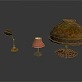 Three Unique Lamps With Vintage Copper Design And Pink Lampshade