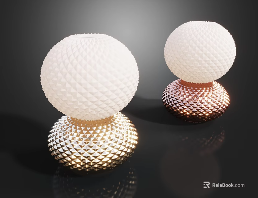 Two Modern Textured Table Lamps With Spherical White Shade And Gold Copper Base 3d model 