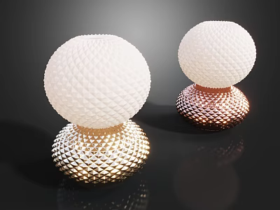 Two Modern Textured Table Lamps With Spherical White Shade And Gold Copper Base 3d model