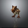 Fierce T-Rex Dinosaur 3D Character With Red Head Horns Yellow Eyes And Orange Beige Body