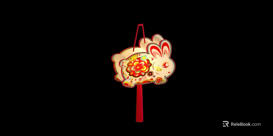 Traditional Rabbit Shaped Lantern With Red Tassel And Decorative Patterns 3d model