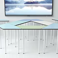 Modern Hexagonal Desks With Colorful Surfaces And Modular Design Setup 3d model