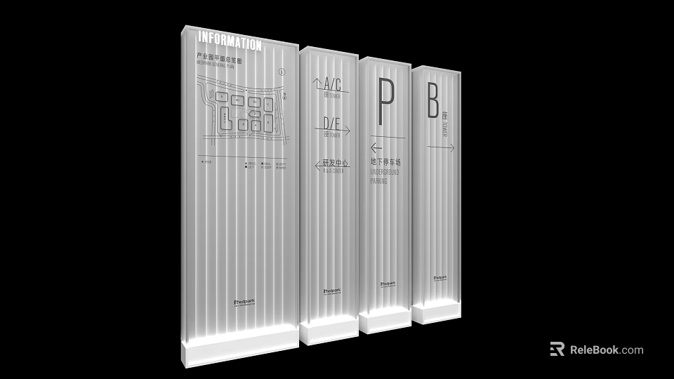 Commercial Equipment Transparent Rectangular Displays With Multiple Business Information Labels 3d model 