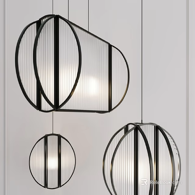 Modern Geometric Pendant Lights With Black Metal Frame And Transparent Shade Design 3d model 