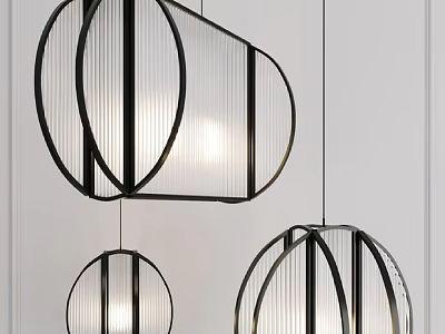 Modern Geometric Pendant Lights With Black Metal Frame And Transparent Shade Design 3d model