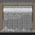 Modern Stone Background Wall With Layered Design Hanging Lights And Rock Decorations