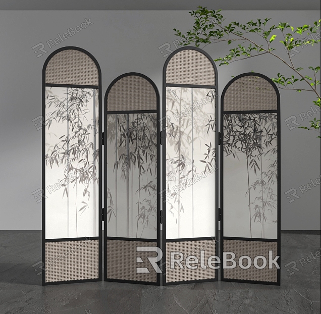 New Chinese-style Rattan Bamboo Screen Partition model