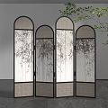 New Chinese-style Rattan Bamboo Screen Partition 3d model
