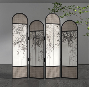 New Chinese-style Rattan Bamboo Screen Partition 3d model