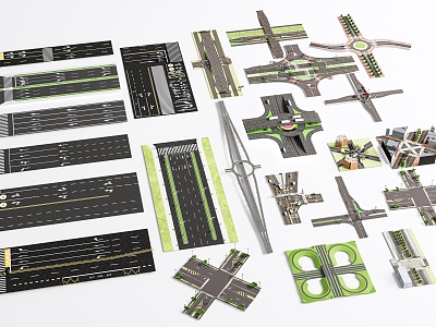 Modern municipal road zebra crossing arrow marking ground lane indication line highway standard section 3d model