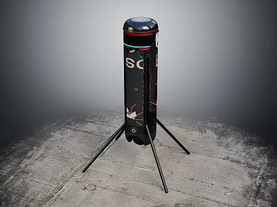 Professional Tripod Mounted Cylindrical Equipment With SC Logo And Red Black Top 3d model