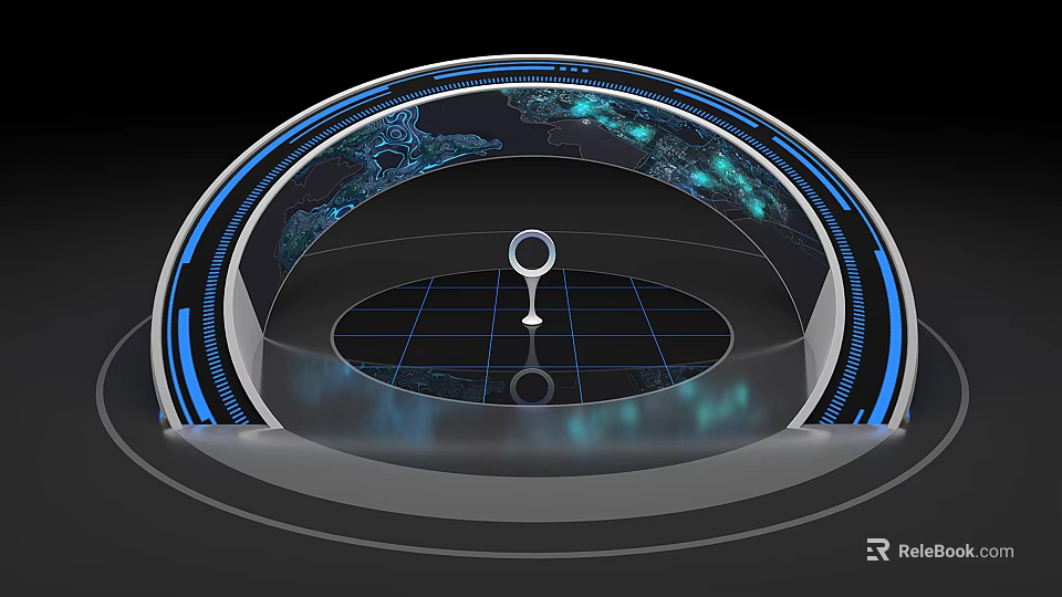 Futuristic Computer Interface With Holographic Blue Illuminated Circular Grid Platform And Interactive Tech Element 3d model 