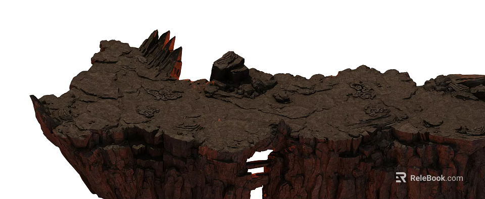 Rocky Terrain With Cracked Surface Red Lava Traces And Dark Texture 3d model