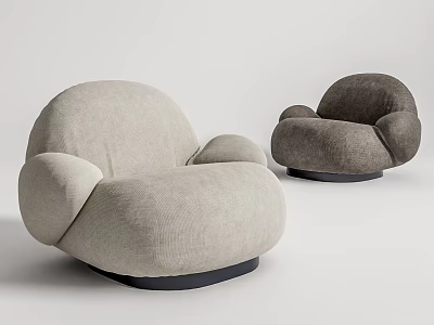 Modern Single Sofa With Rounded Shape Light Gray And Dark Gray Armrests Black Base 3d model