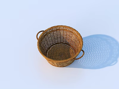 Natural Wicker Storage Basket With Dual Handles For Home Organization 3d model